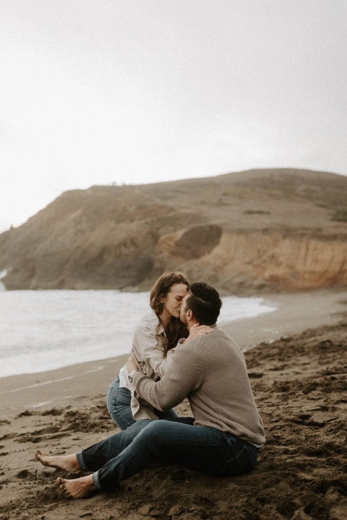 Cozy California Coastal Engagement Session on Rodeo Beach