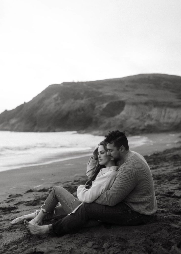 Cozy California Coastal Engagement Session on Rodeo Beach